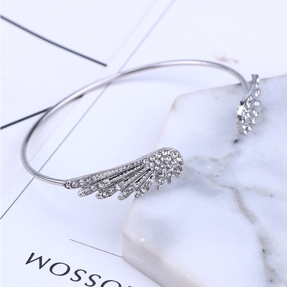 Silver Crystal Angel Wings Cuff Bangle Bracelet - Picture 7 of 7